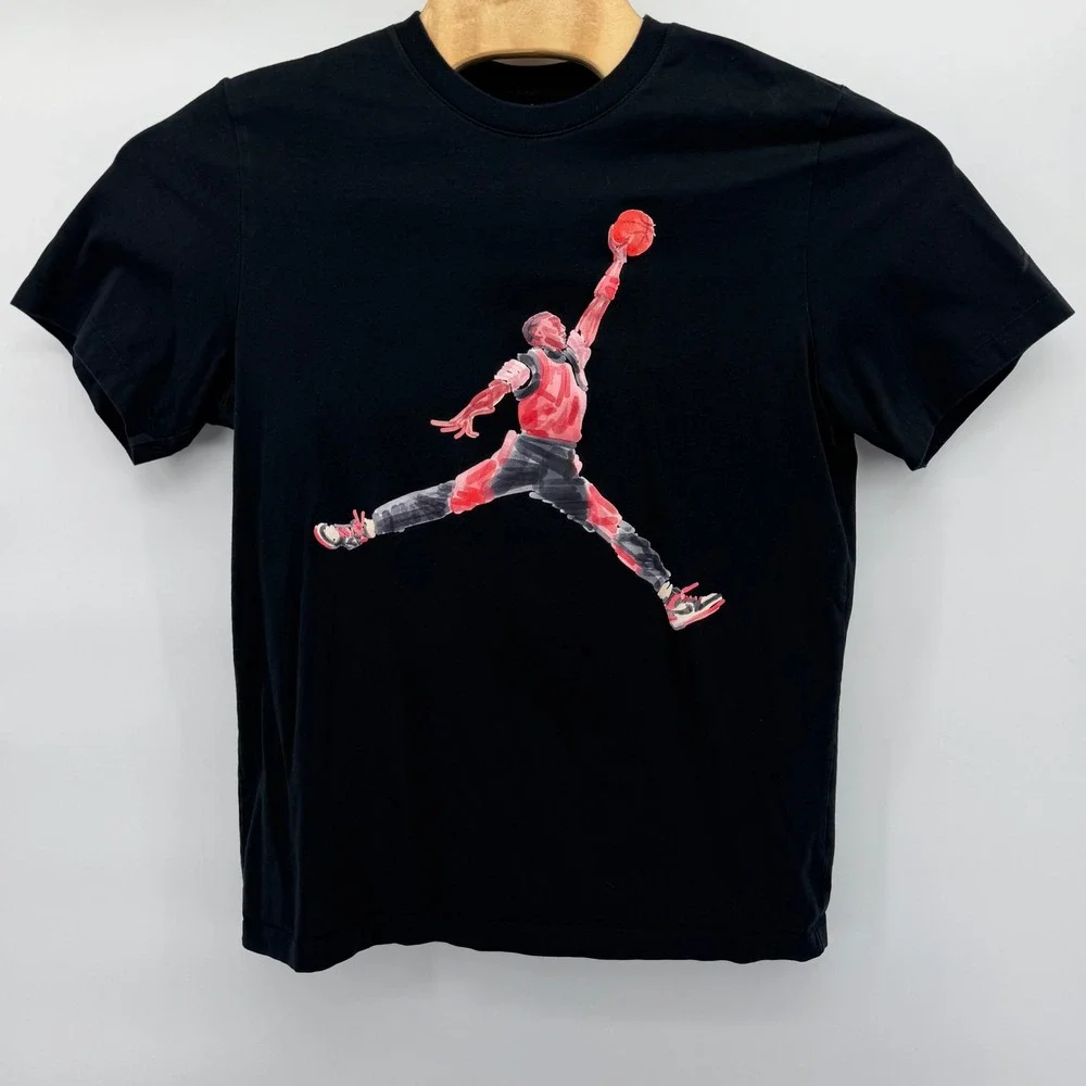 Jordan T-Shirt Mens Large Black Watercolor Jumpman Graphic Short Sleeve Tee